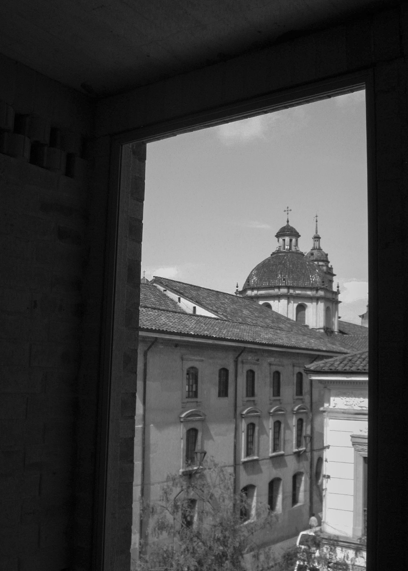 Old building through a window